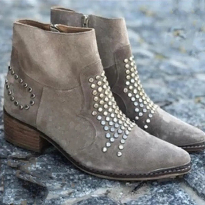 Women's Suede Studded Ankle Boots with Pointed Toe