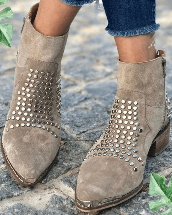 Women's Suede Studded Ankle Boots with Pointed Toe