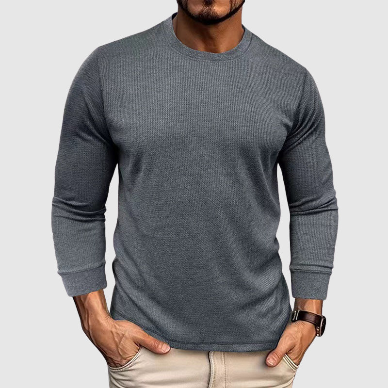 Men's Waffle Knit Crew Neck Long Sleeve Top