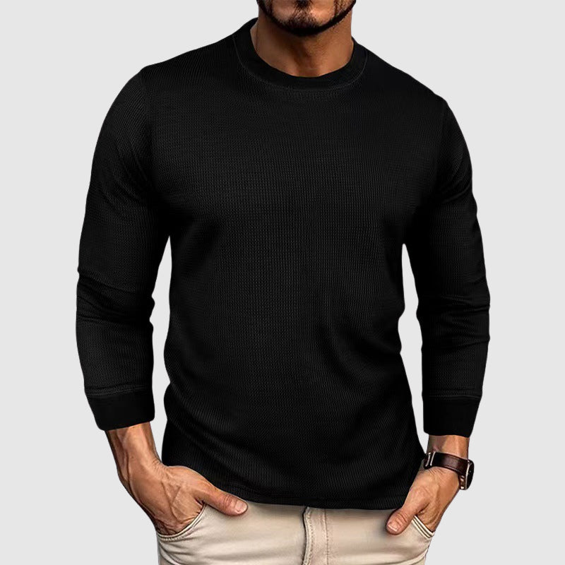 Men's Waffle Knit Crew Neck Long Sleeve Top