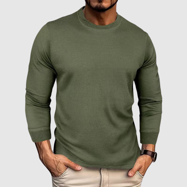 Men's Waffle Knit Crew Neck Long Sleeve Top