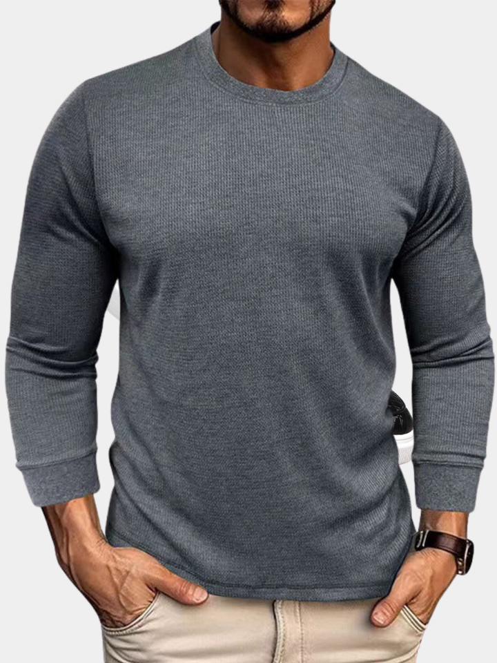 Men's Waffle Knit Crew Neck Long Sleeve Top