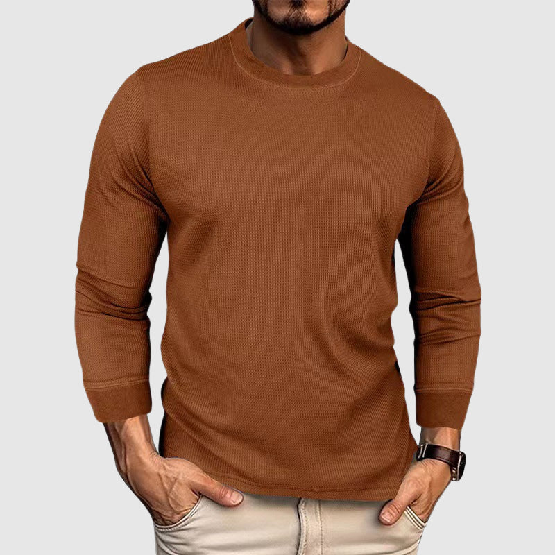 Men's Waffle Knit Crew Neck Long Sleeve Top