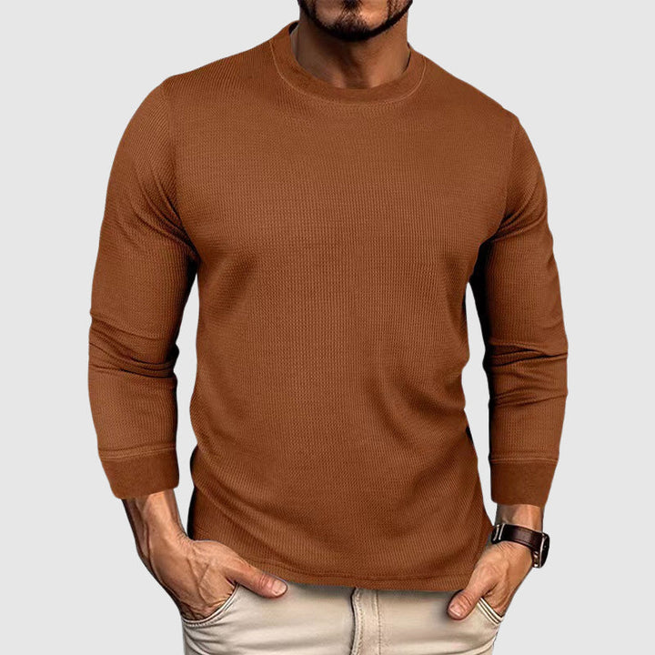 Men's Waffle Knit Crew Neck Long Sleeve Top