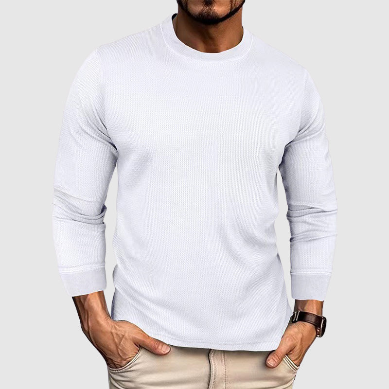 Men's Waffle Knit Crew Neck Long Sleeve Top