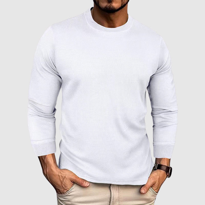 Men's Waffle Knit Crew Neck Long Sleeve Top