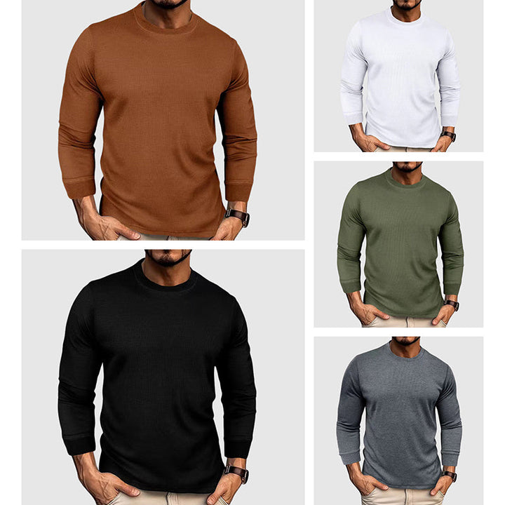 Men's Waffle Knit Crew Neck Long Sleeve Top