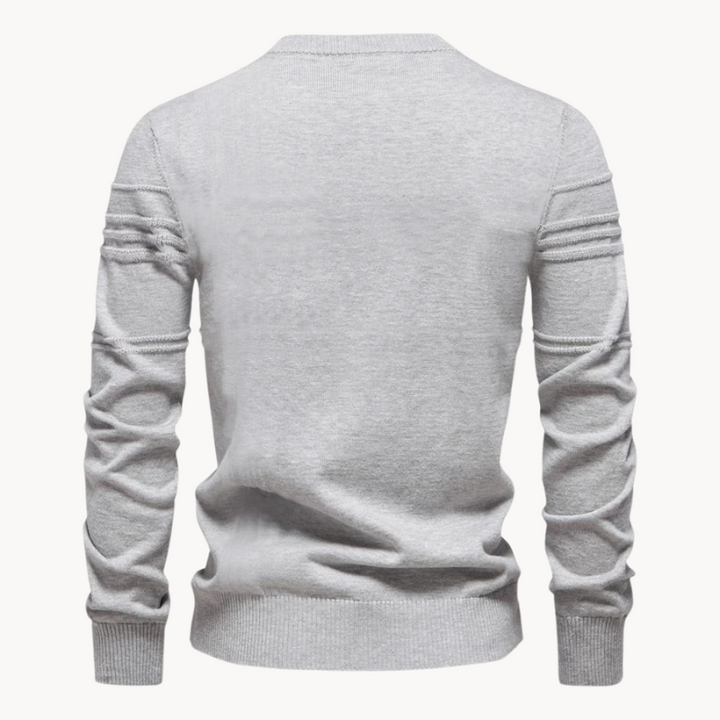 Men's Textured Crew Neck Jumper with Stripe Detail
