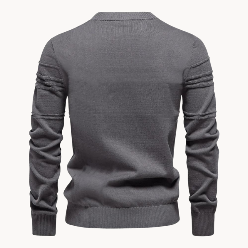 Men's Textured Crew Neck Jumper with Stripe Detail