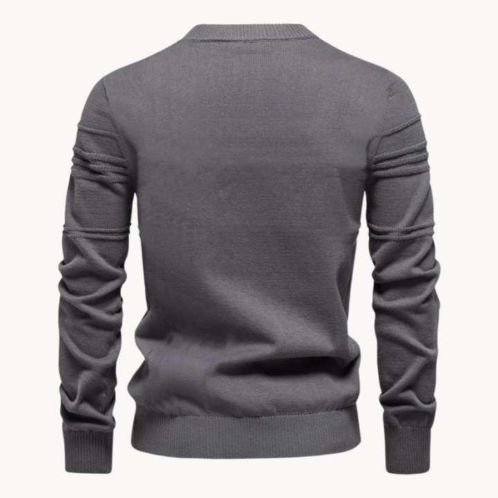 Men's Textured Crew Neck Jumper with Stripe Detail