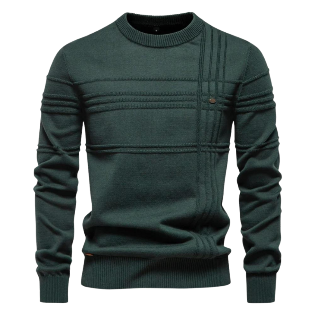 Men's Textured Crew Neck Jumper with Stripe Detail