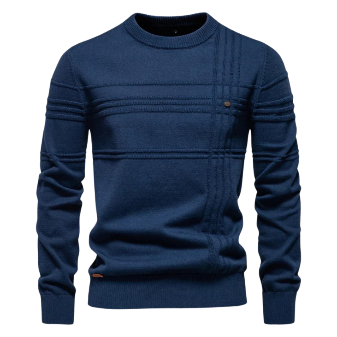 Men's Textured Crew Neck Jumper with Stripe Detail
