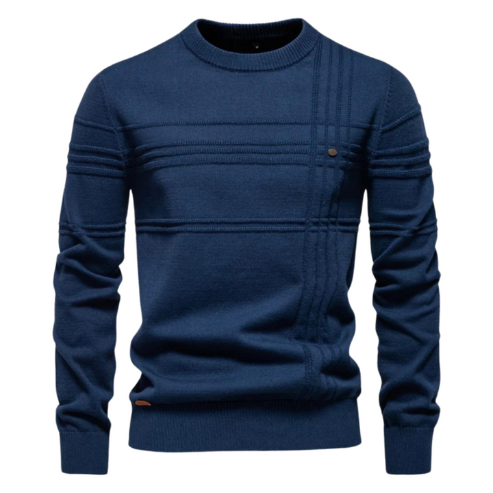 Men's Textured Crew Neck Jumper with Stripe Detail