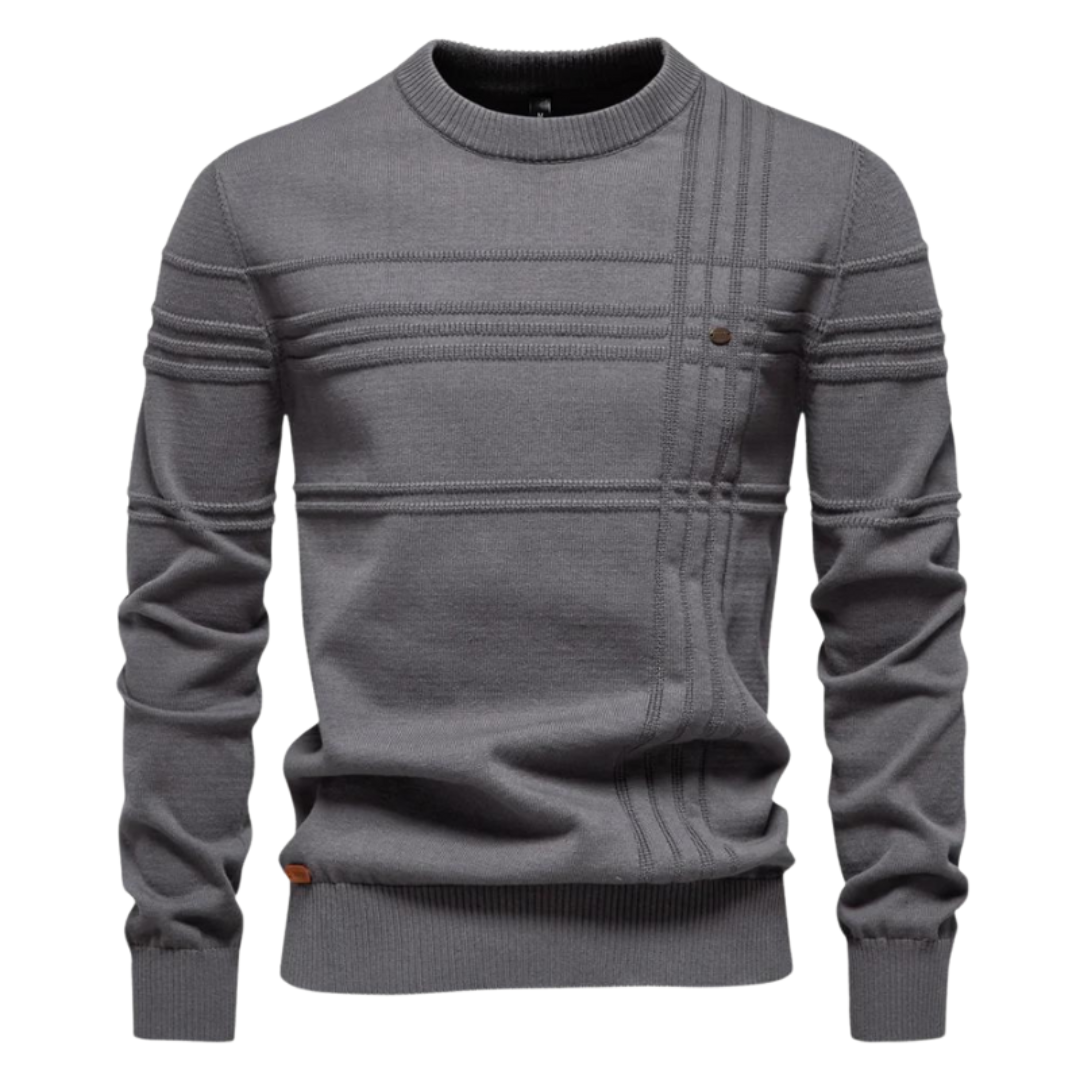 Men's Textured Crew Neck Jumper with Stripe Detail