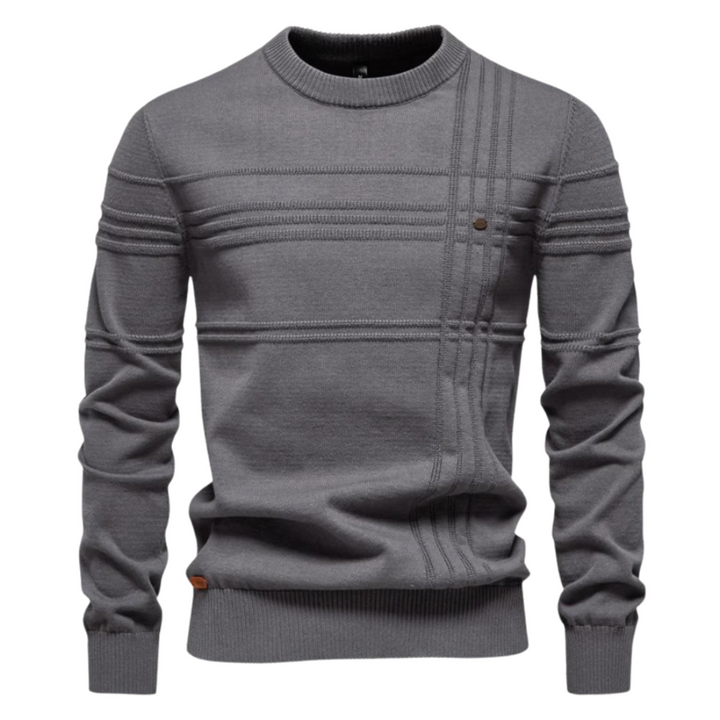 Men's Textured Crew Neck Jumper with Stripe Detail