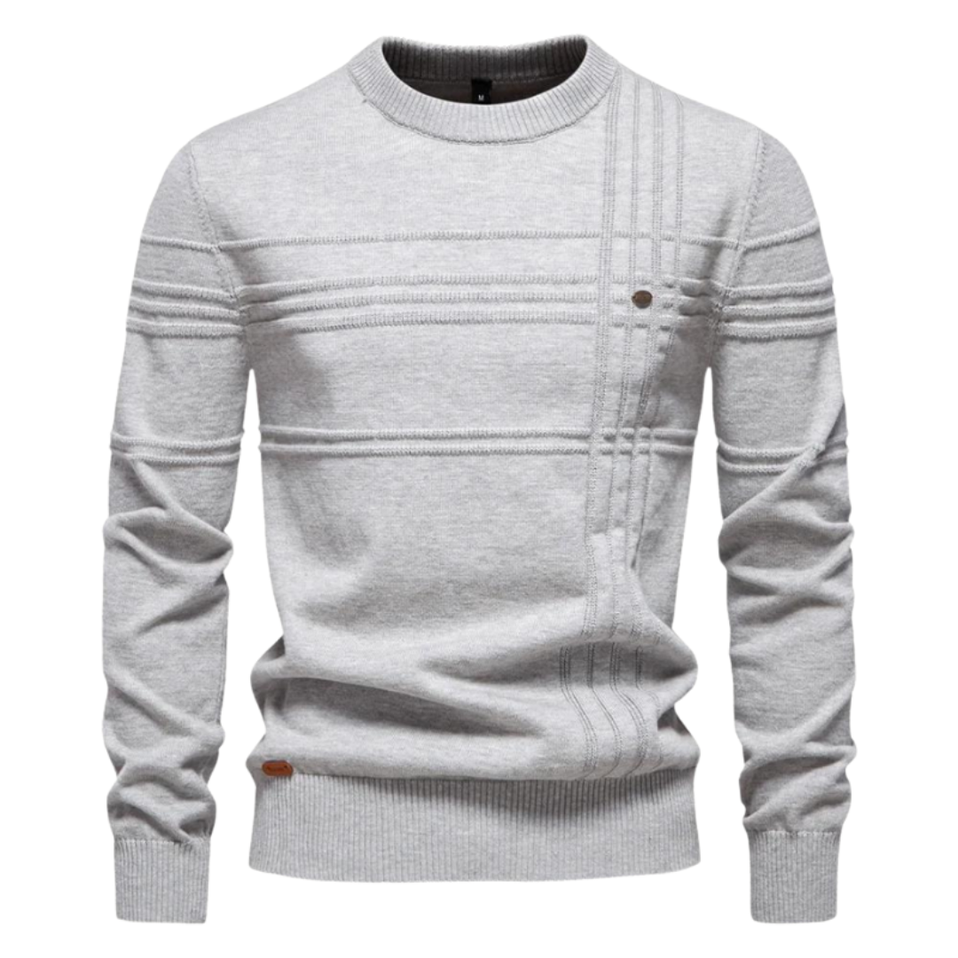 Men's Textured Crew Neck Jumper with Stripe Detail