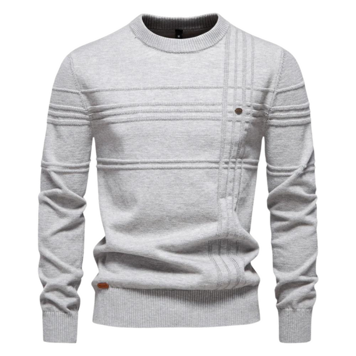 Men's Textured Crew Neck Jumper with Stripe Detail