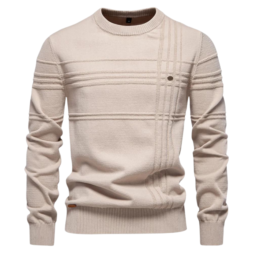 Men's Textured Crew Neck Jumper with Stripe Detail