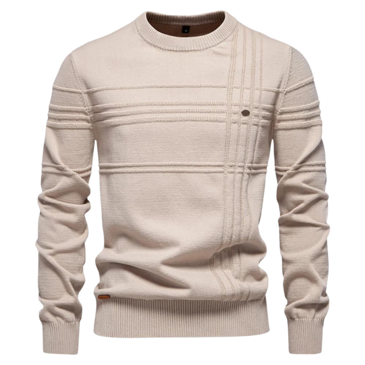 Men's Textured Crew Neck Jumper with Stripe Detail