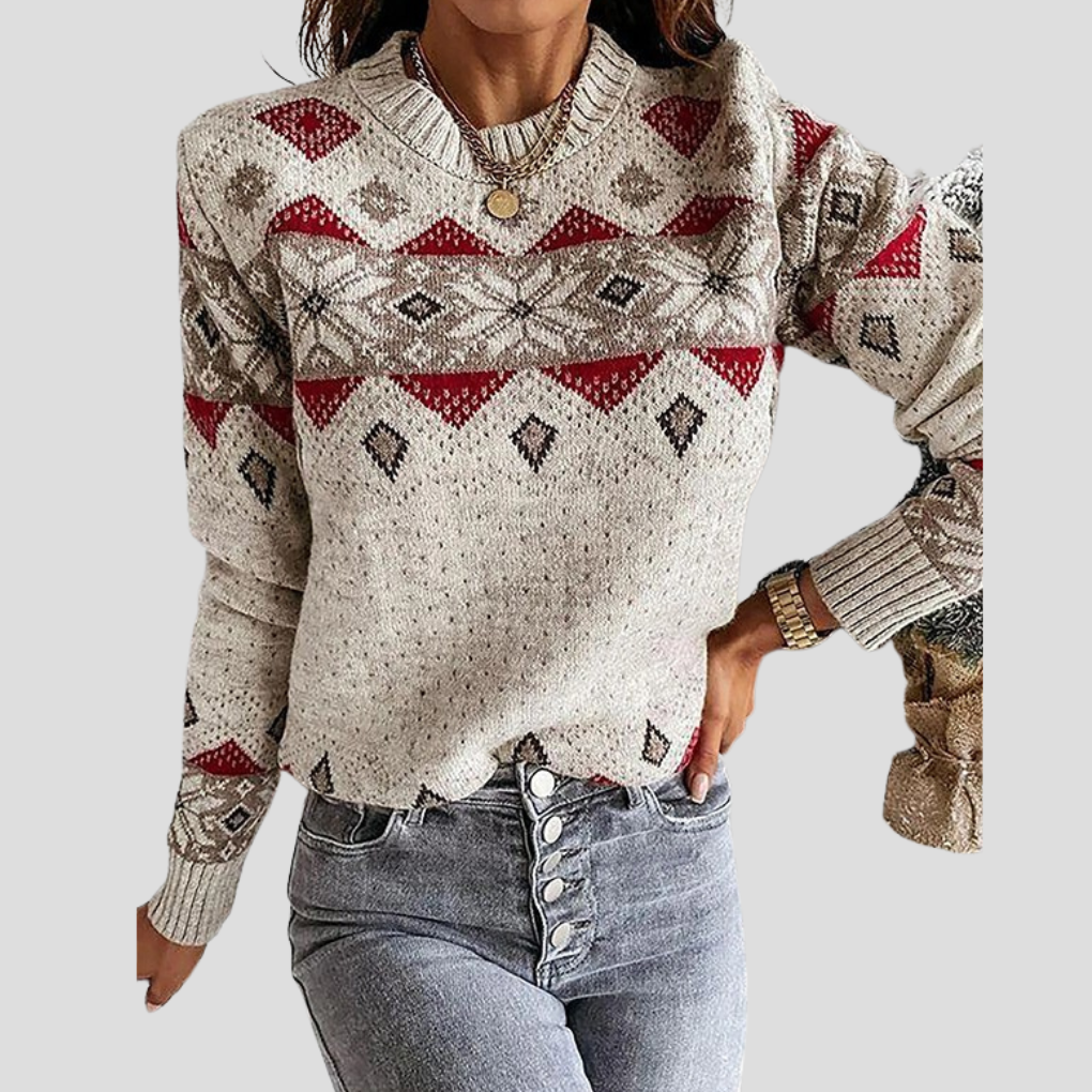 Women's Fair Isle Pattern Jumper with Ribbed Trim