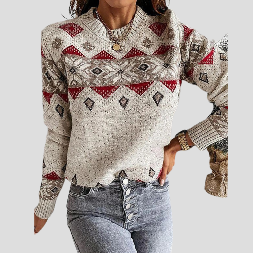 Women's Fair Isle Pattern Jumper with Ribbed Trim
