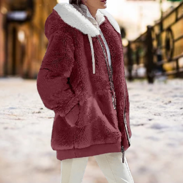 Women's Plush Hooded Winter Jacket with Oversized Hood