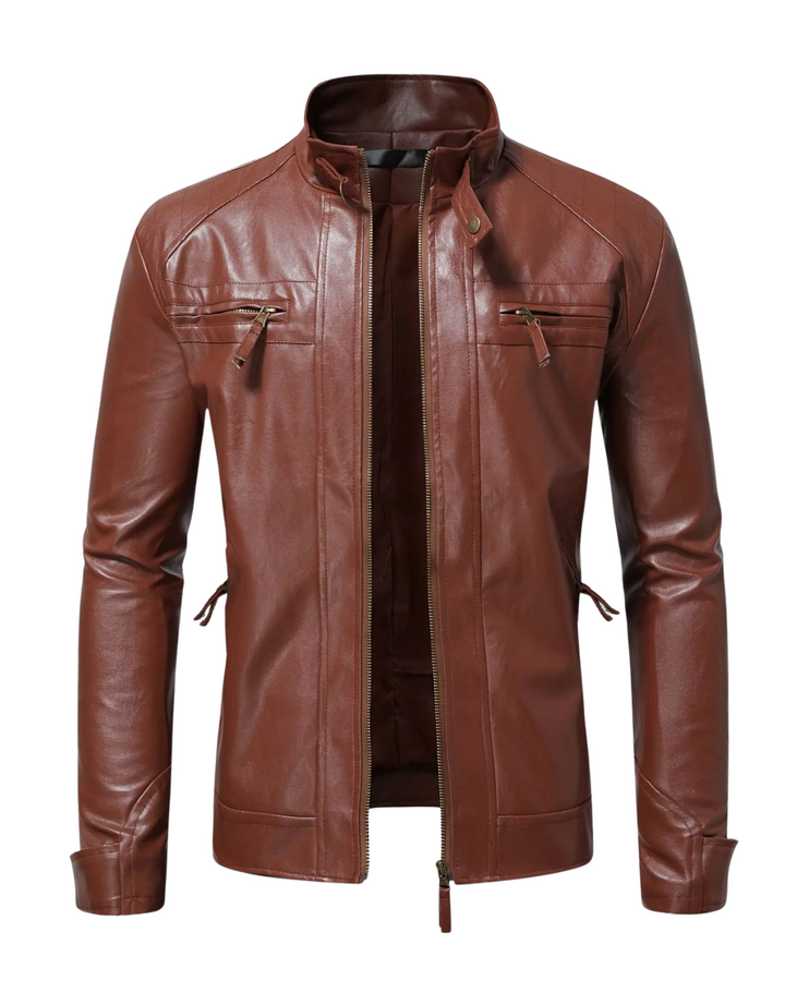Men's Leather Jacket with Zip Chest Pockets