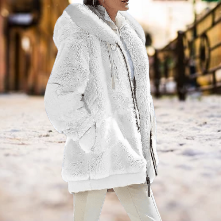 Women's Plush Hooded Winter Jacket with Oversized Hood