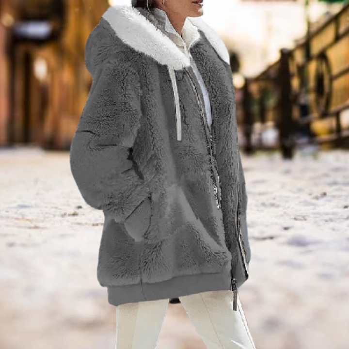 Women's Plush Hooded Winter Jacket with Oversized Hood