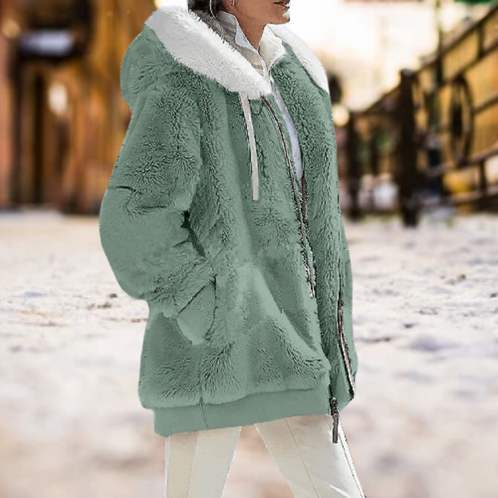 Women's Plush Hooded Winter Jacket with Oversized Hood