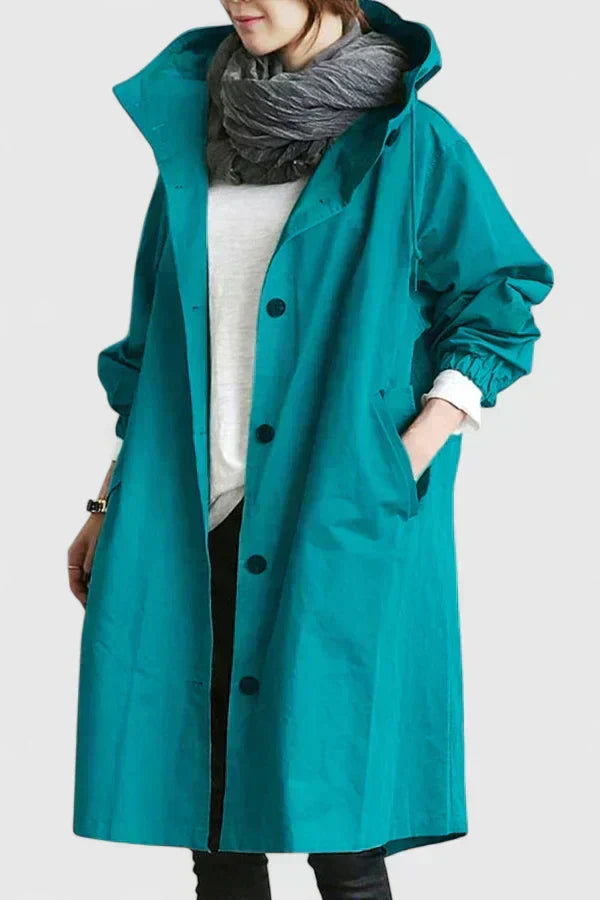 Women's Oversized Hooded Trench Coat with Elastic Cuffs