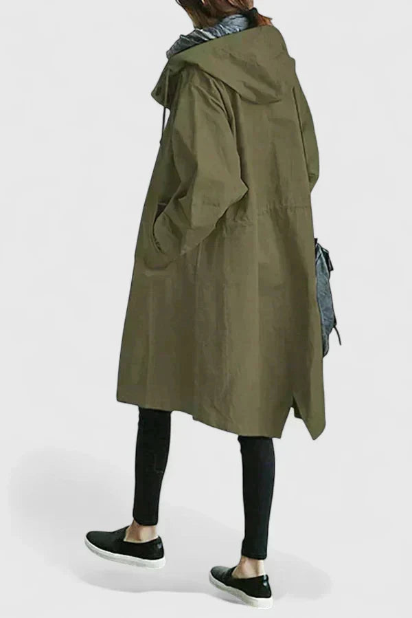 Women's Oversized Hooded Trench Coat with Elastic Cuffs