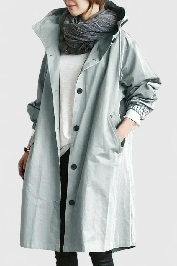 Women's Oversized Hooded Trench Coat with Elastic Cuffs