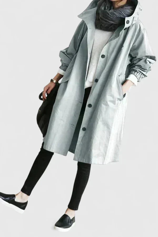 Women's Oversized Hooded Trench Coat with Elastic Cuffs