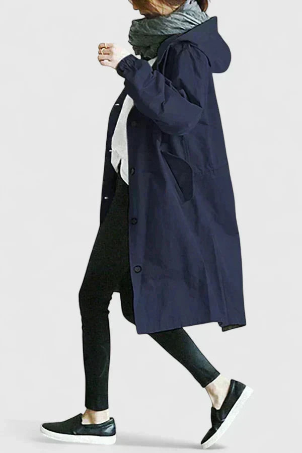 Women's Oversized Hooded Trench Coat with Elastic Cuffs