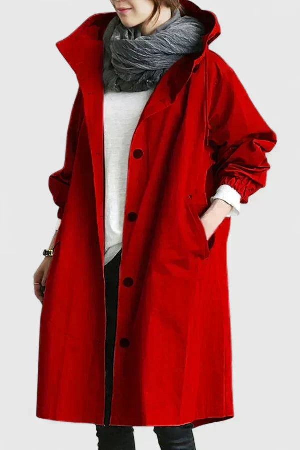 Women's Oversized Hooded Trench Coat with Elastic Cuffs