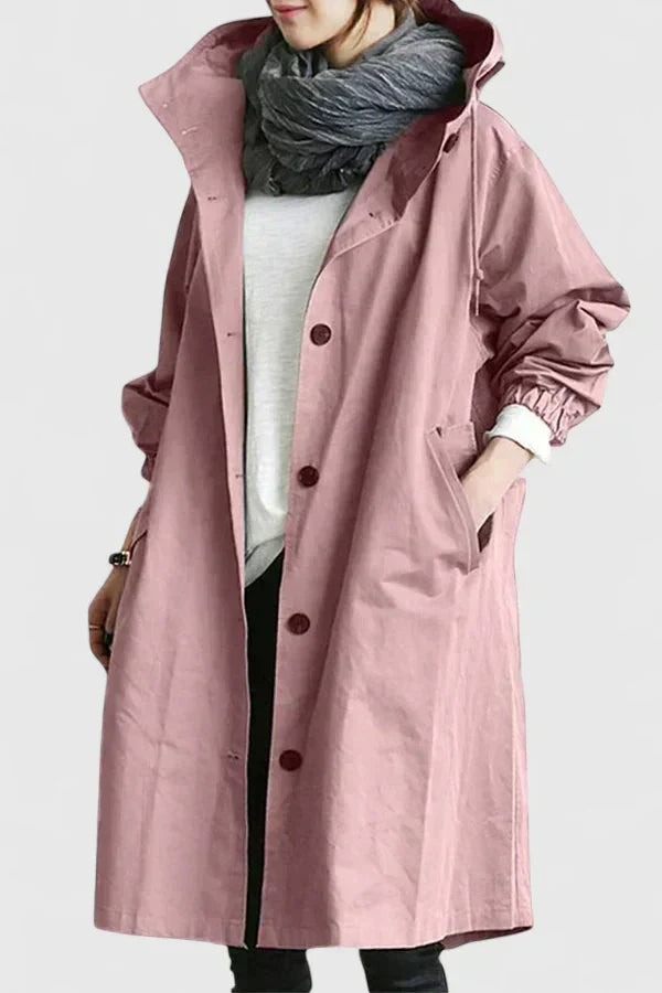 Women's Oversized Hooded Trench Coat with Elastic Cuffs