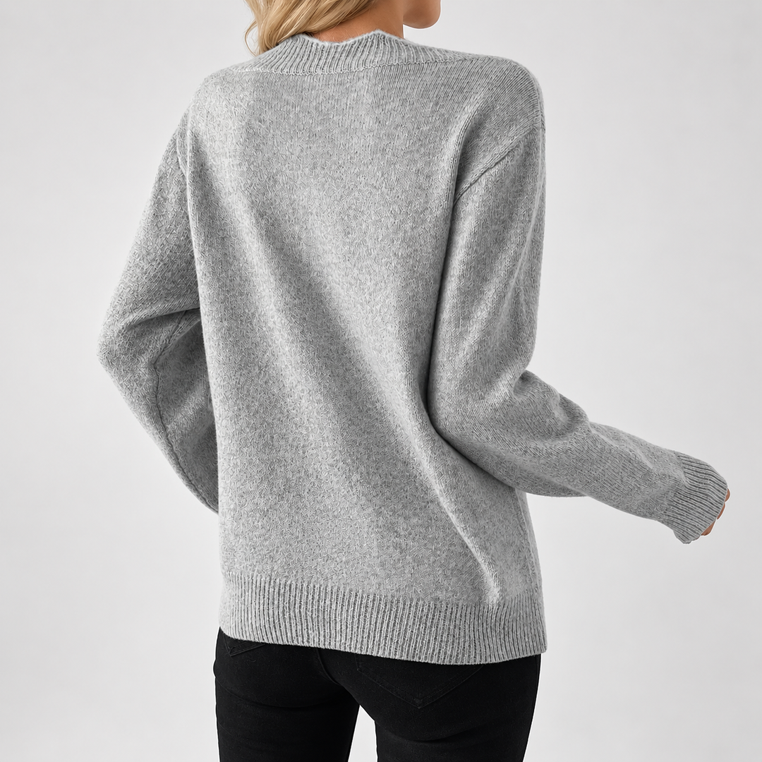 Women's Knitted V-Neck Jumper with Bow Print