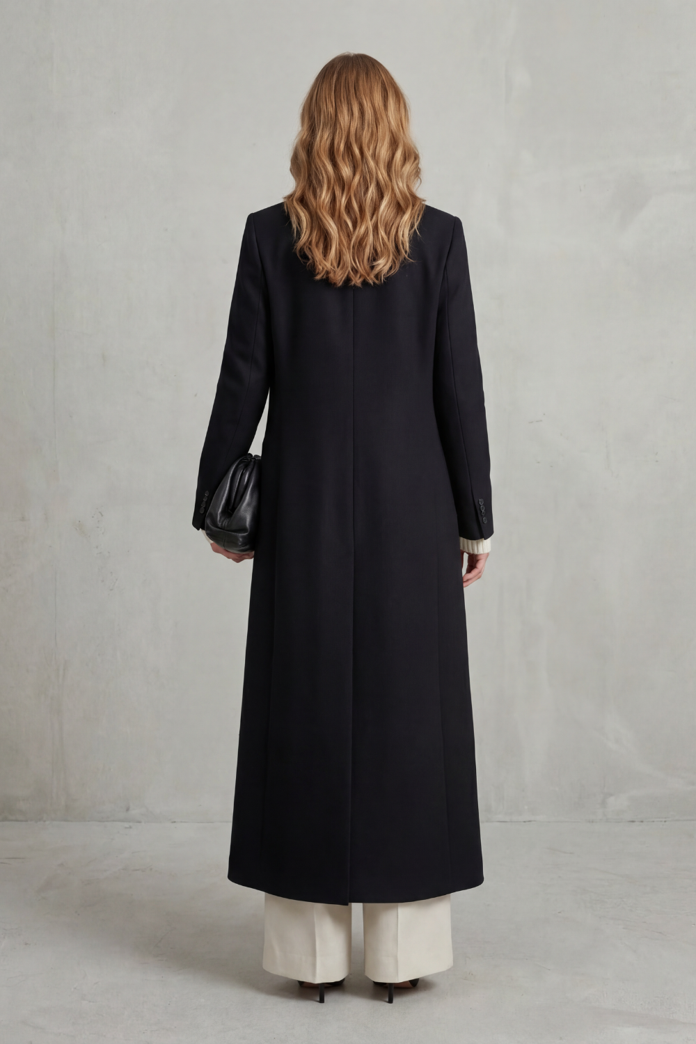 Women's Double-Breasted Longline Coat with Notch Lapel