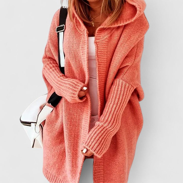 Women's Knit Hooded Cardigan in Oversized Fit