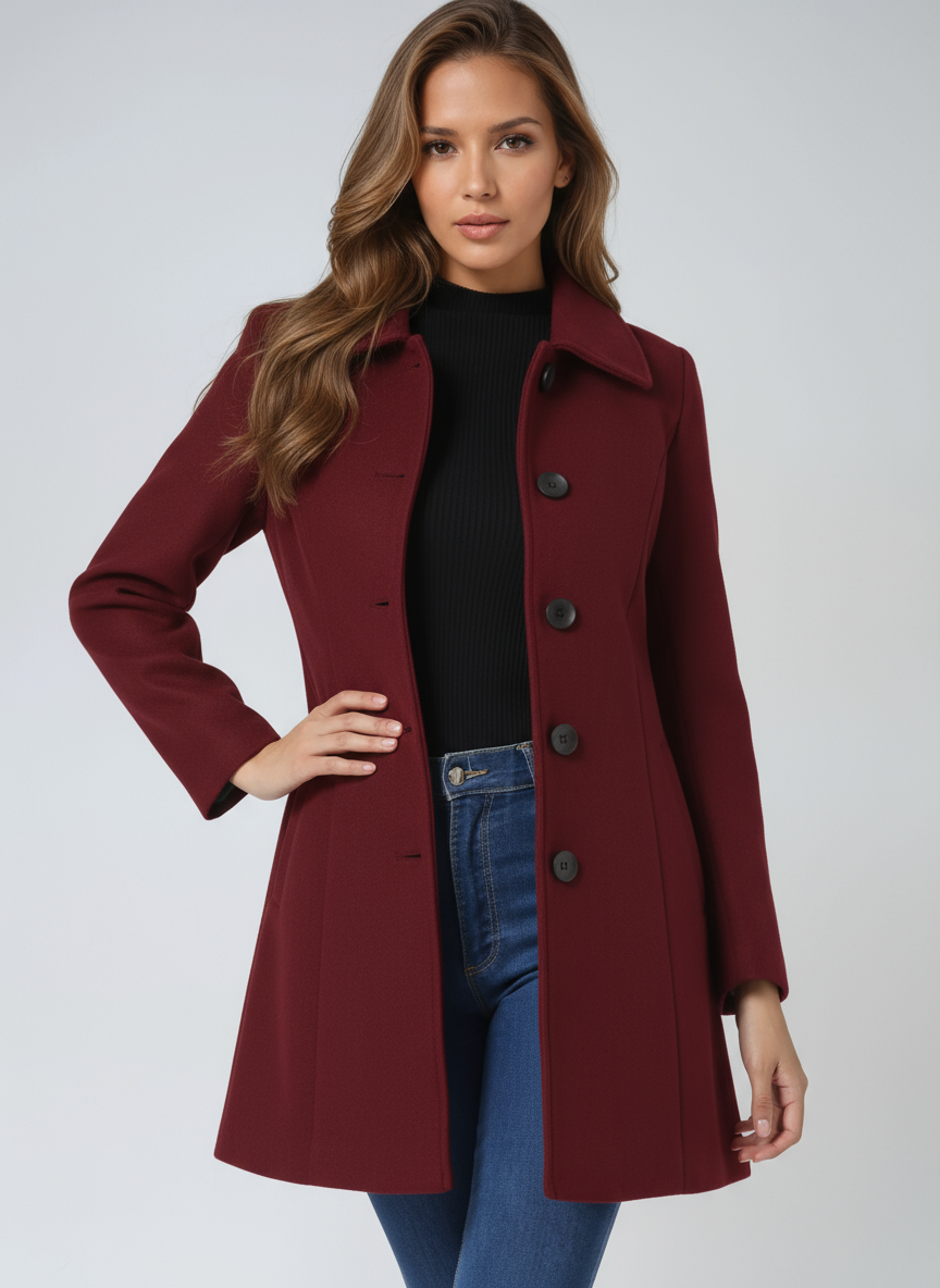Women's Single-Breasted Fitted Coat with Collar