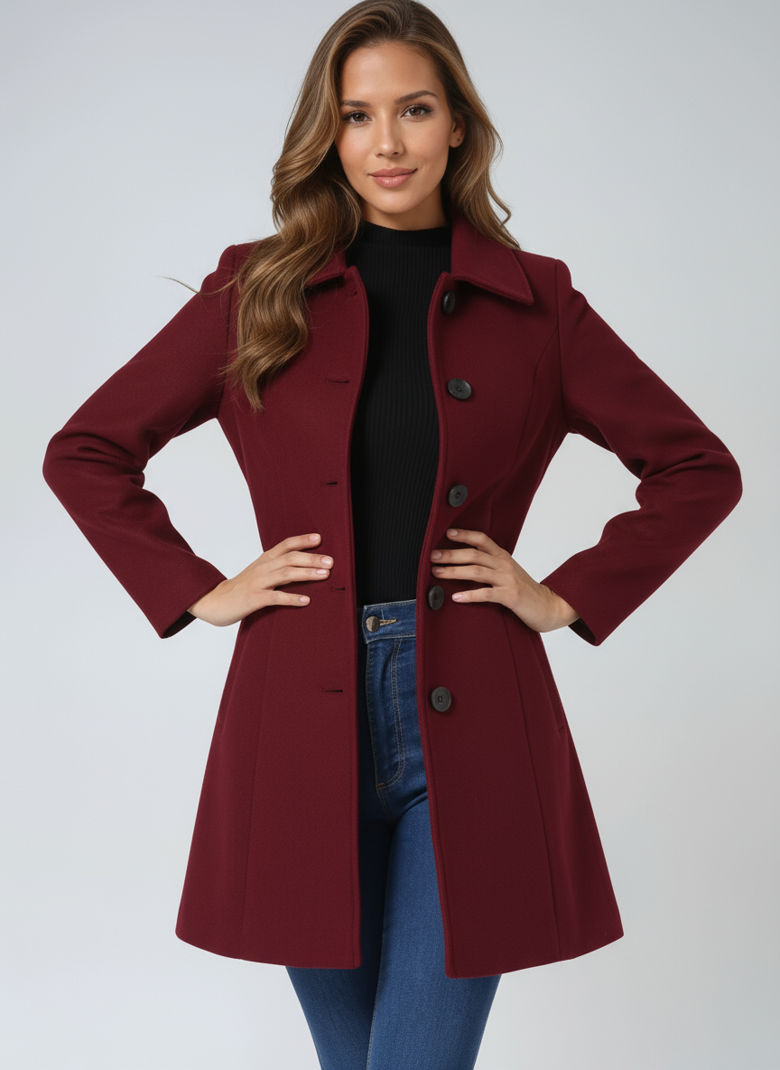 Women's Single-Breasted Fitted Coat with Collar