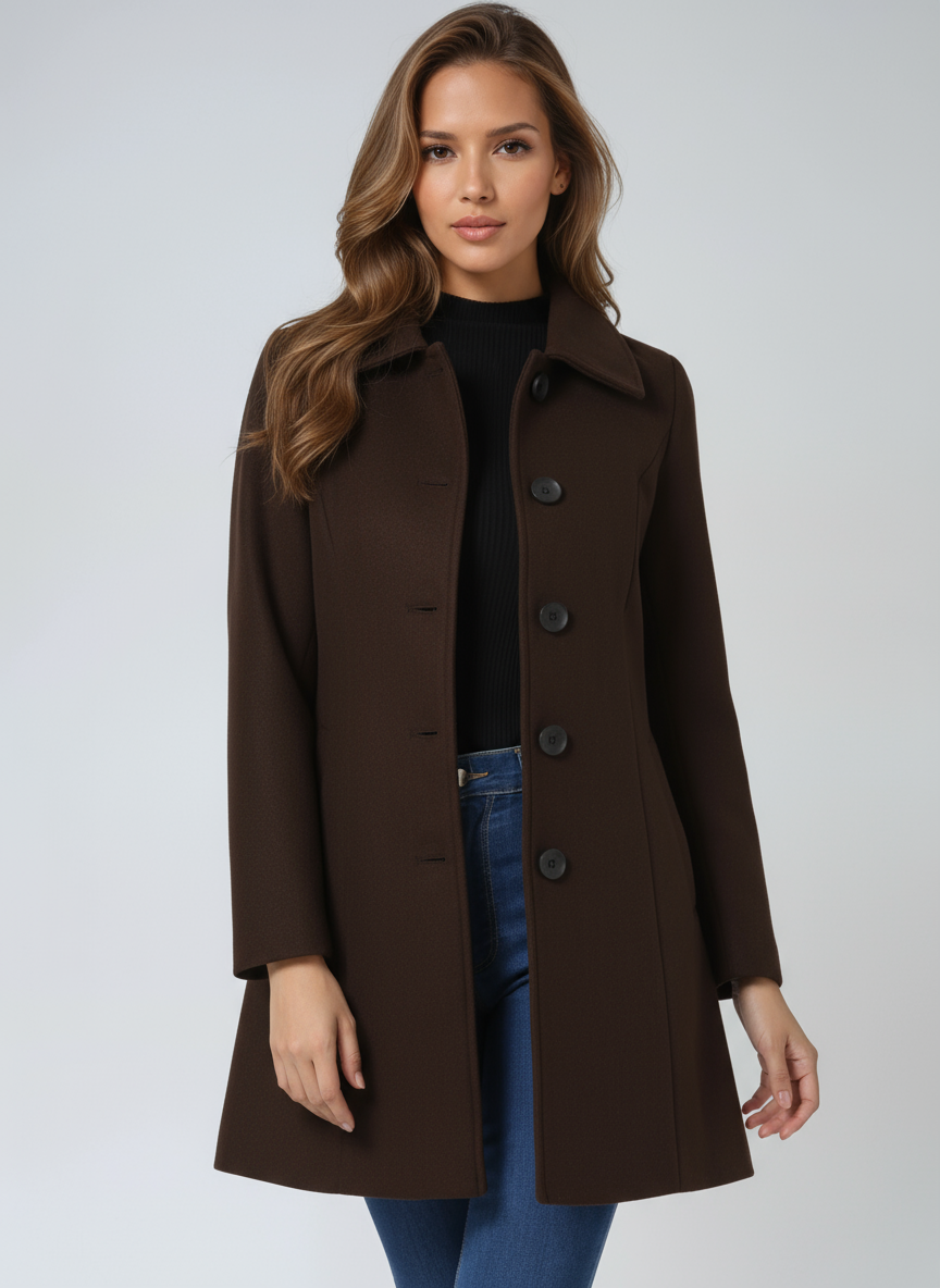 Women's Single-Breasted Fitted Coat with Collar