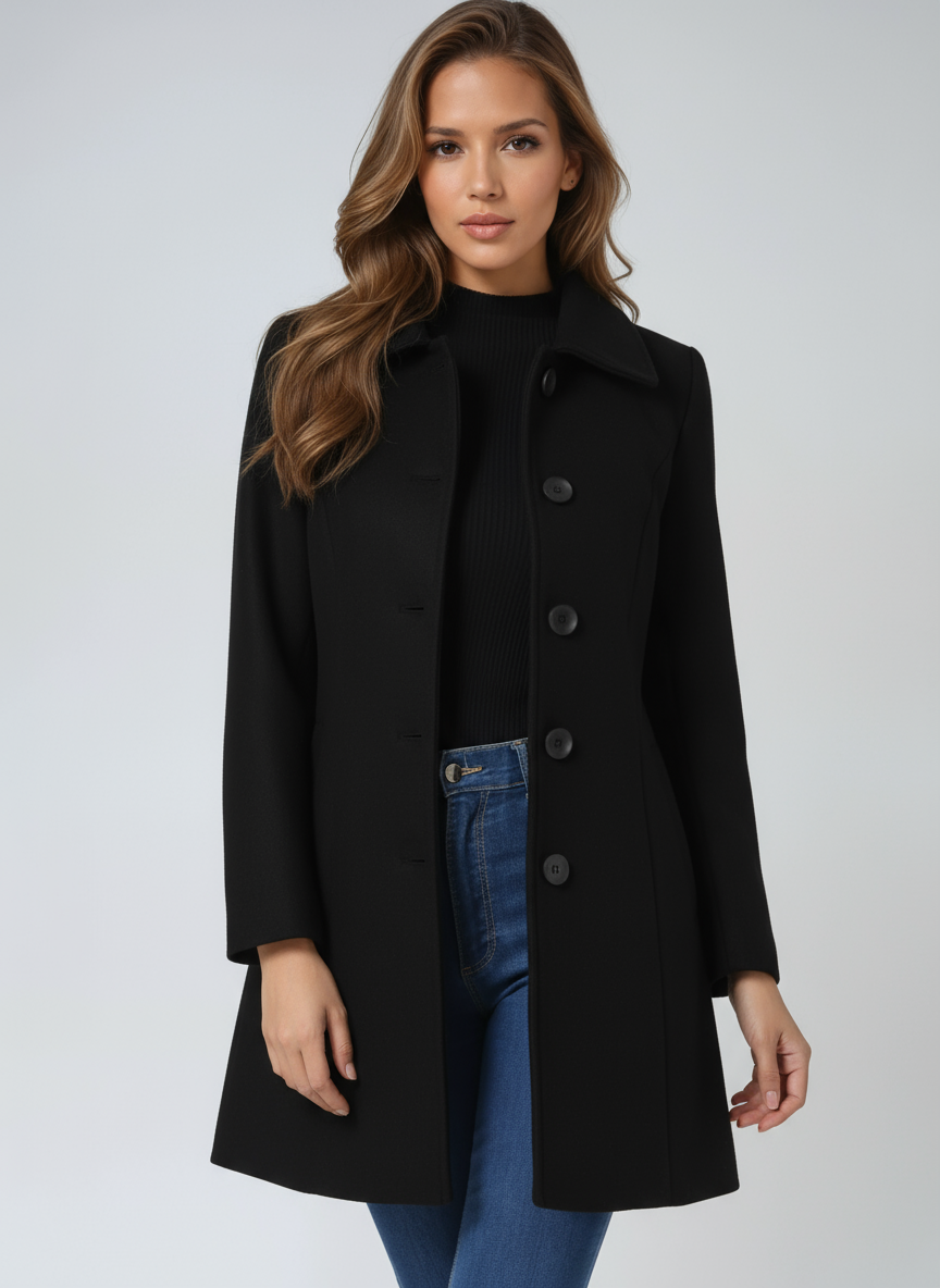 Women's Single-Breasted Fitted Coat with Collar