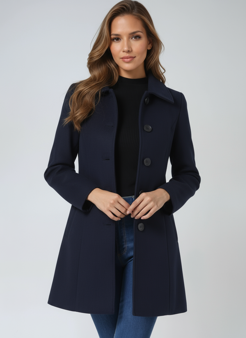 Women's Single-Breasted Fitted Coat with Collar