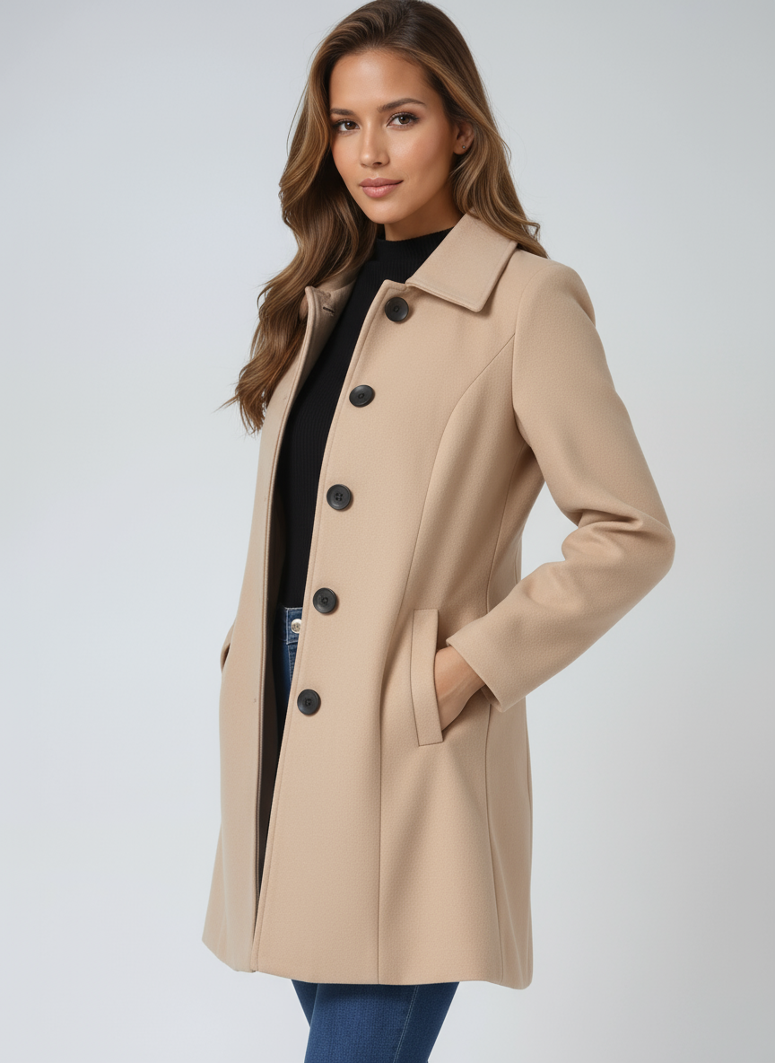 Women's Single-Breasted Fitted Coat with Collar