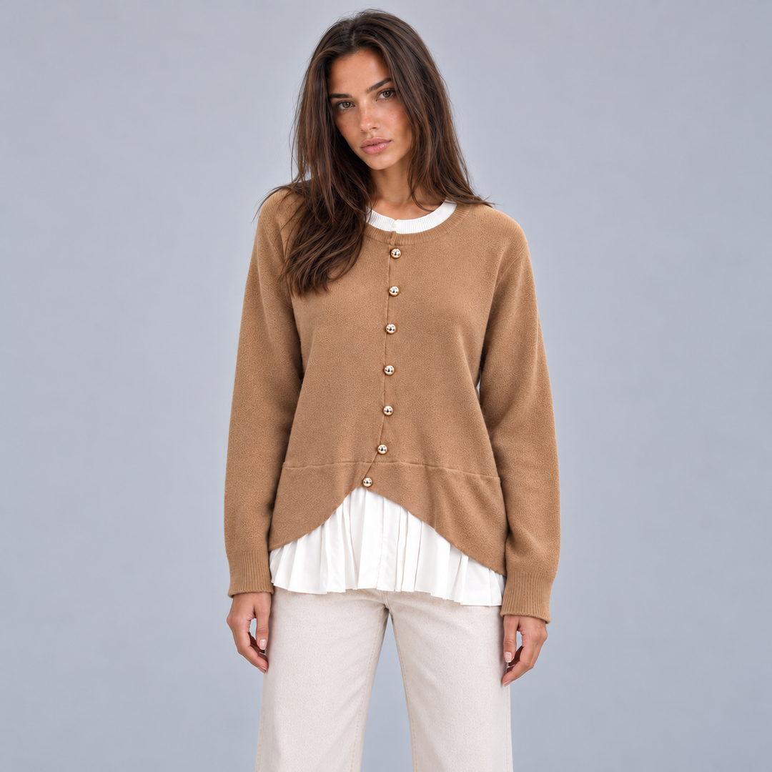Women's Knit Cardigan with Pleated Shirt Hem