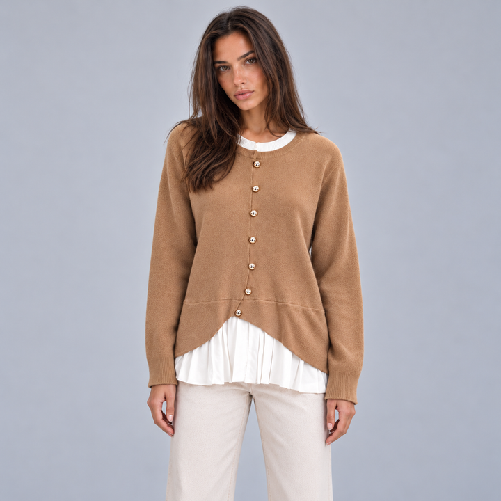 Women's Knit Cardigan with Pleated Shirt Hem