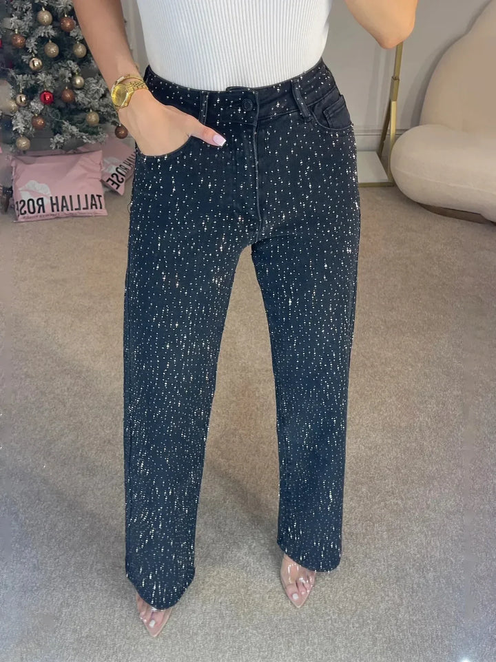 Women's Diamanté Embellished Wide-Leg Jeans