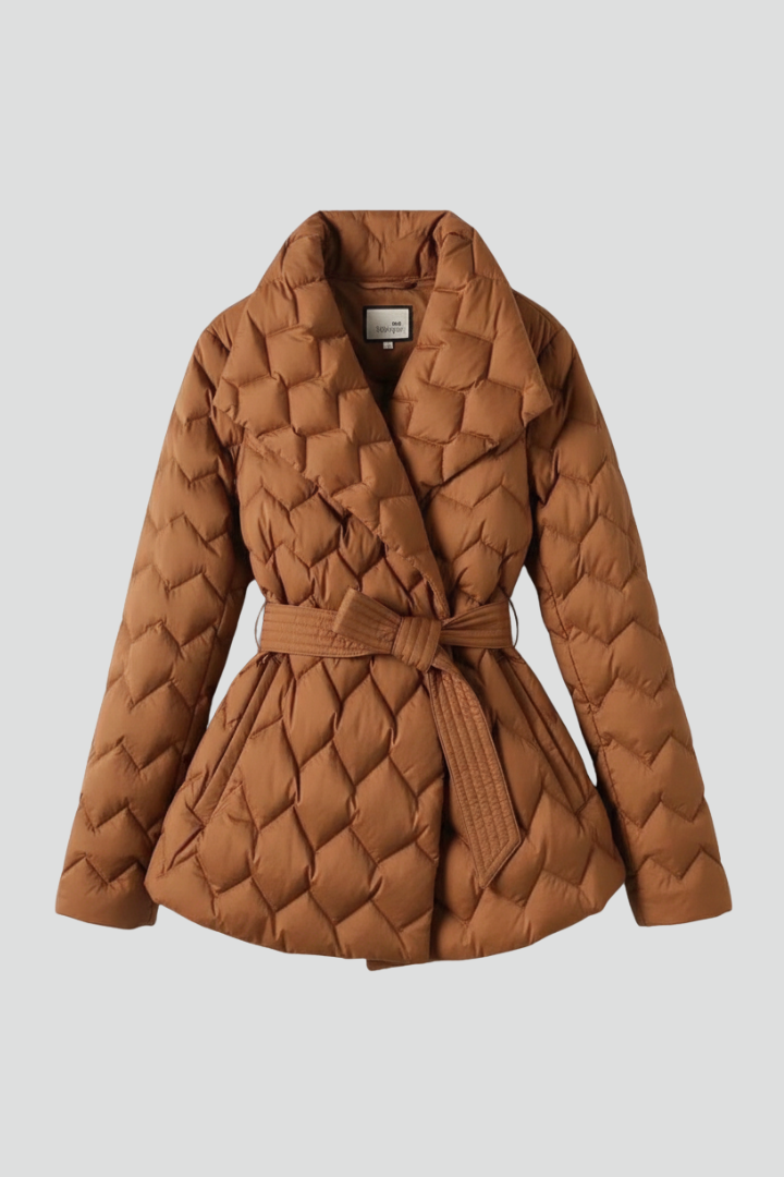 Women's Quilted Down Coat with Belted Waist